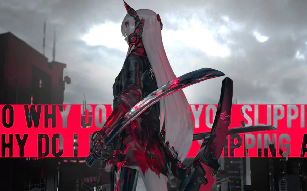 4K Ultra HD PC desktop wallpaper featuring a character from the video game Punishing: Gray Raven wielding a katana against a dramatic cloudy sky and red text backdrop.