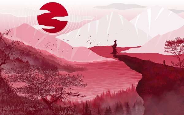 Artistic Minimalist Landscape Japan Samurai HD Wallpaper | Background Image