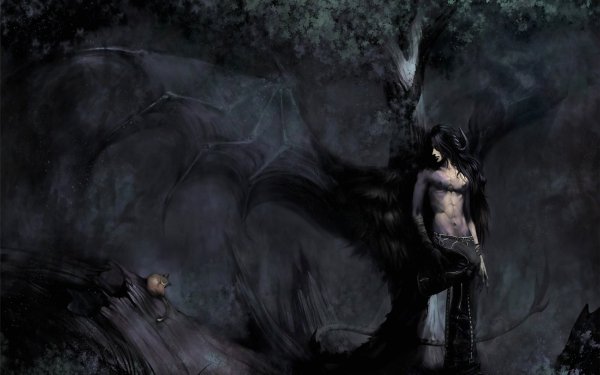 Dark Angel Cat Demon Wings Horns HD Wallpaper | Background Image