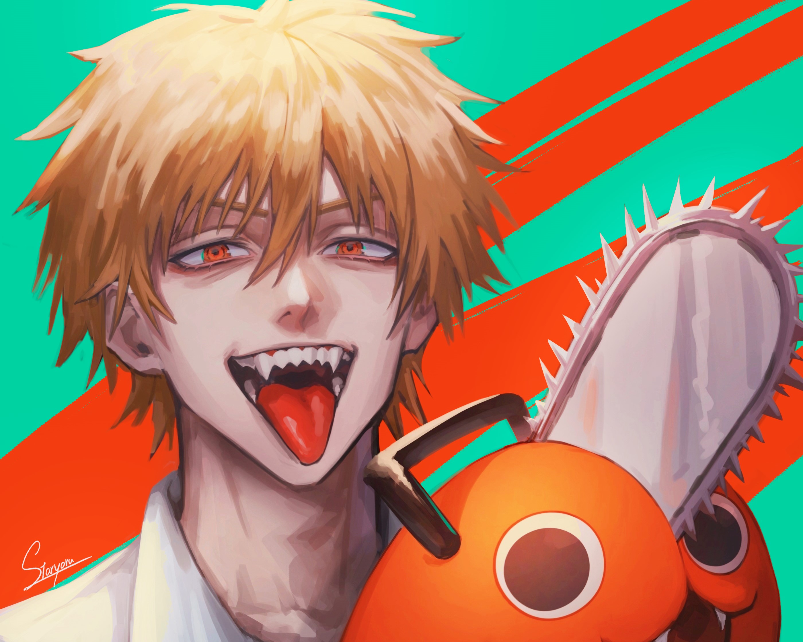 Wallpaper Chainsaw Man, Denji Chainsaw Man, Red Background