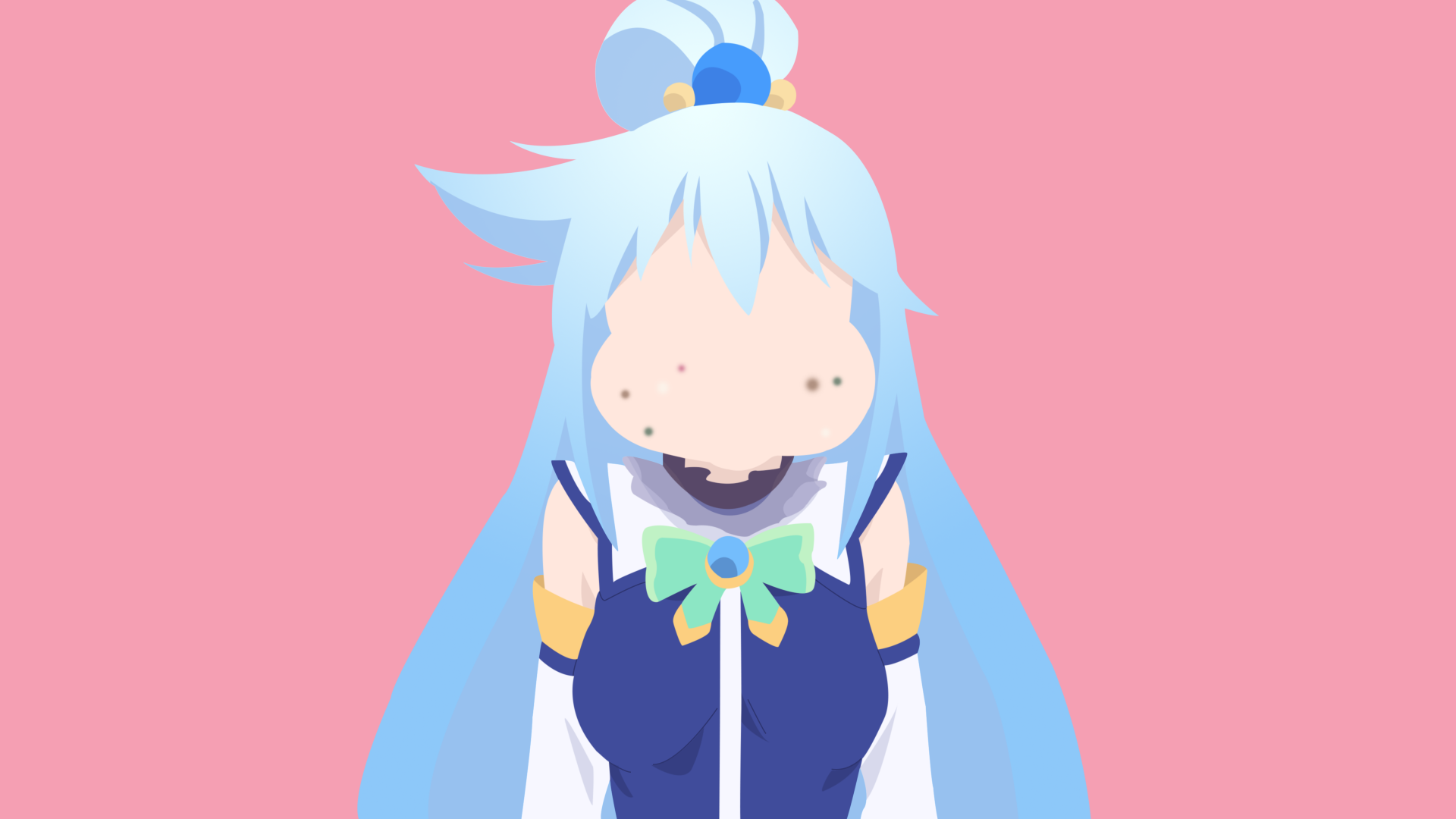 Aqua from KonoSuba anime, depicted in a simplified style with pastel colors, featured as a 4K Ultra HD PC desktop wallpaper background.