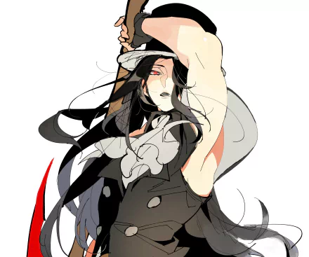 Testament (Guilty Gear) from the video game Guilty Gear, dramatic monochrome portrait with red accents — 2K Quad HD PC desktop wallpaper and background.