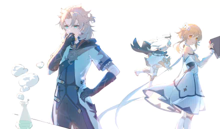 Paimon (Genshin Impact) Lumine (Genshin Impact) Albedo (Genshin Impact) video game Genshin Impact HD Desktop Wallpaper | Background Image