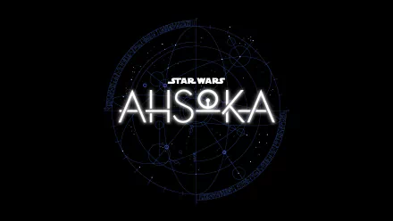 4K Ultra HD PC desktop wallpaper featuring the glowing Star Wars Ahsoka (2023) logo with a faint, intricate space-themed background design.