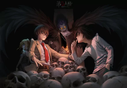 HD PC desktop wallpaper featuring characters from the video game Identity V surrounded by skulls in a dark, eerie setting.
