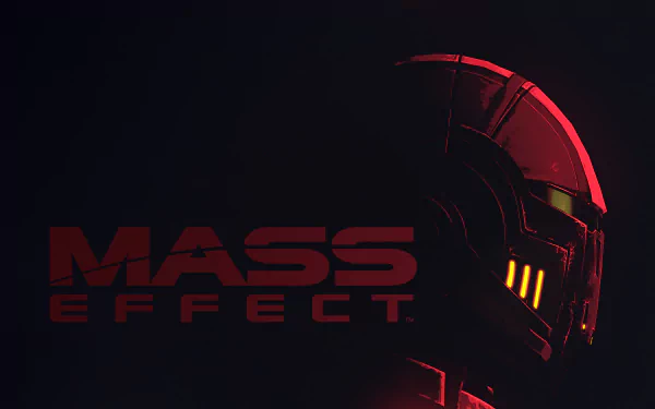 4K Ultra HD Mass Effect PC desktop wallpaper featuring a dark, red-lit silhouette of a futuristic helmeted character against a black background.