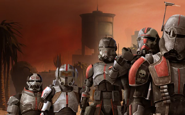 4K Ultra HD desktop wallpaper featuring armored clone troopers from the TV show Star Wars: The Bad Batch against a dusky, desert-like background.