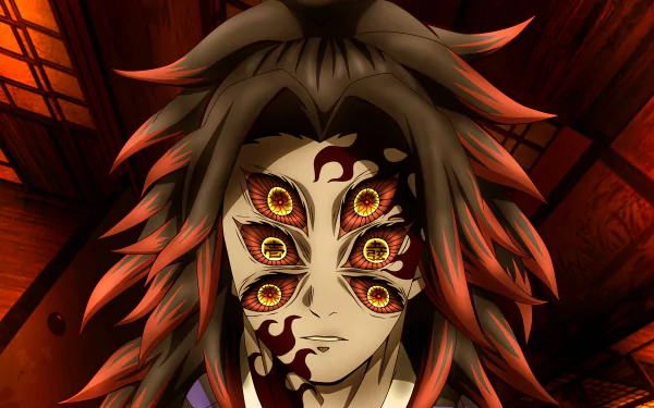Kokushibo from Demon Slayer: Kimetsu no Yaiba anime featured in a striking 4K Ultra HD PC desktop wallpaper with vivid colors and intense expression.