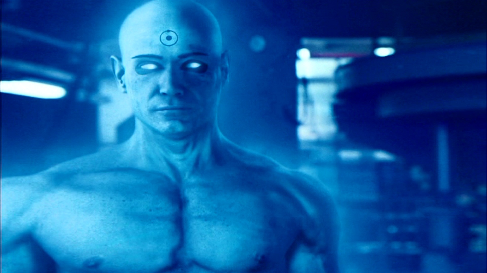 Doctor Manhattan, a character from the movie Watchmen, portrayed by Greg Plitt.