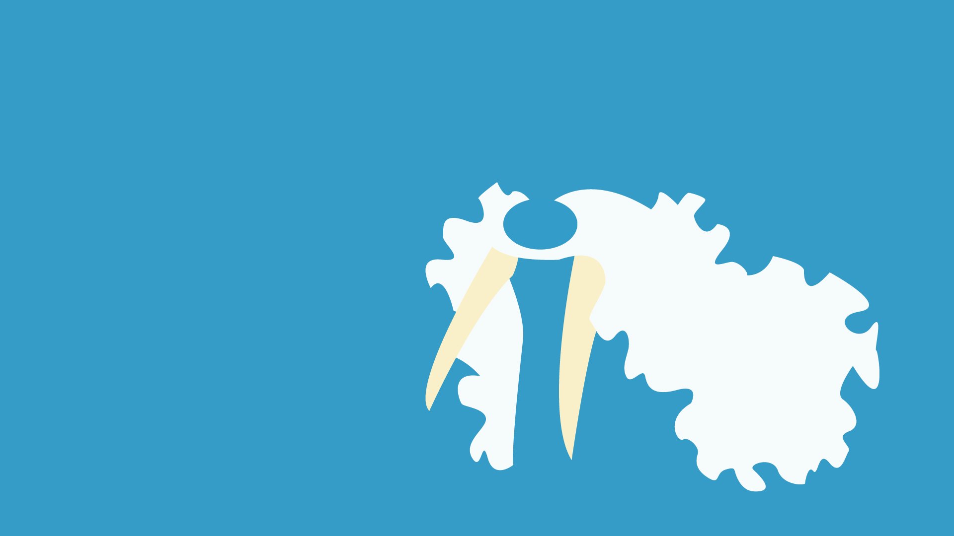 Minimalist HD PC desktop wallpaper featuring Walrein, the Ice-type Pokémon — white ruff and long tusks rendered in anime-inspired flat style against a solid blue background.