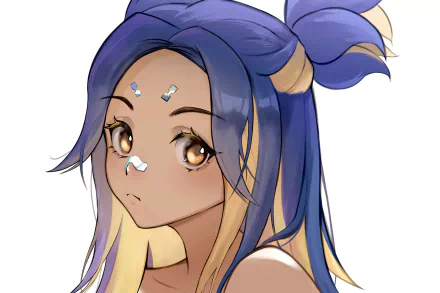 HD PC desktop wallpaper featuring Neon, a vibrant character from the video game Valorant, with striking purple hair and expressive golden eyes.