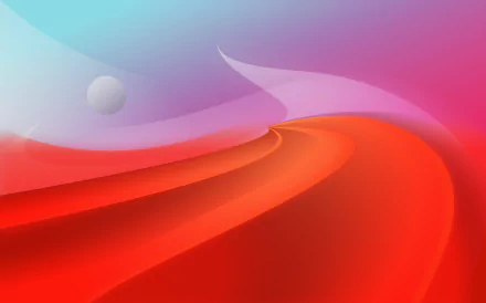 Minimalist abstract Microsoft landscape in 4K Ultra HD, featuring a red desert with smooth dunes under a pale moon against a soft gradient sky.