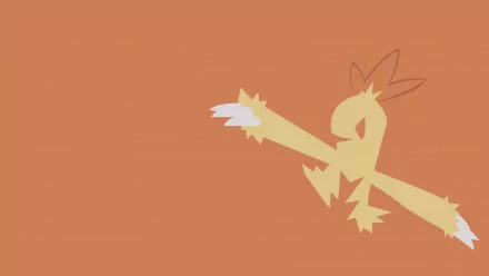 HD PC desktop wallpaper of Combusken, the Fire Pokémon: anime-style flat orange silhouette lunging across a solid ochre background.