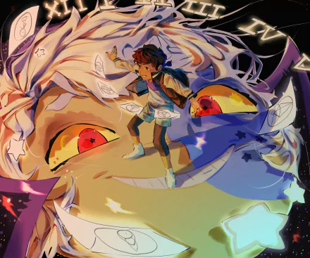 HD PC desktop wallpaper from The Owl House TV show featuring Luz Noceda confronting The Collector in a dynamic, colorful scene.