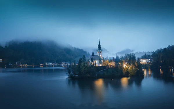 Slovenia lake bled religious Assumption of Mary Church HD Desktop Wallpaper | Background Image