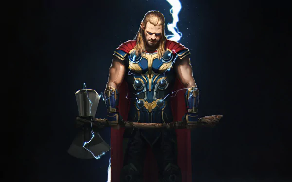 4K Ultra HD PC wallpaper featuring Thor from the movie Thor: Love and Thunder, depicted with lightning and his iconic armor.