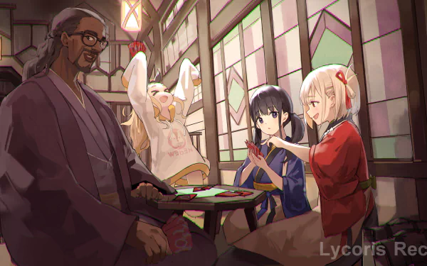 Chisato Nishikigi Takina Inoue Kurumi (Lycoris Recoil) Mika (Lycoris Recoil) Anime Lycoris Recoil HD Desktop Wallpaper | Background Image