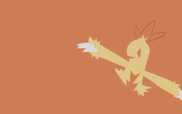 HD PC desktop wallpaper of Combusken, the Fire Pokémon: anime-style flat orange silhouette lunging across a solid ochre background.