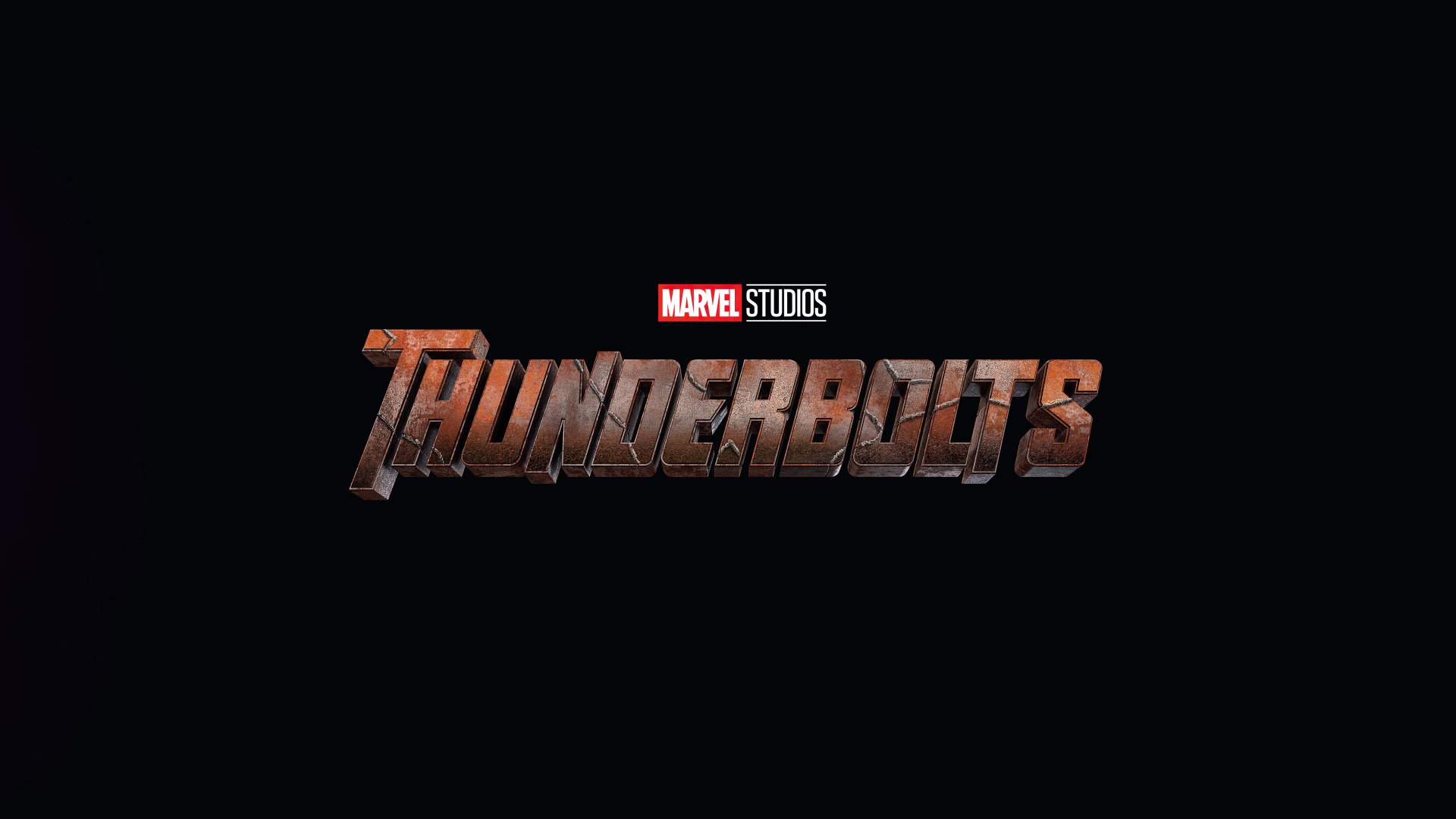 5K Ultra HD PC desktop wallpaper featuring the Marvel Studios Thunderbolts (2025) movie metallic logo centered on a black background.