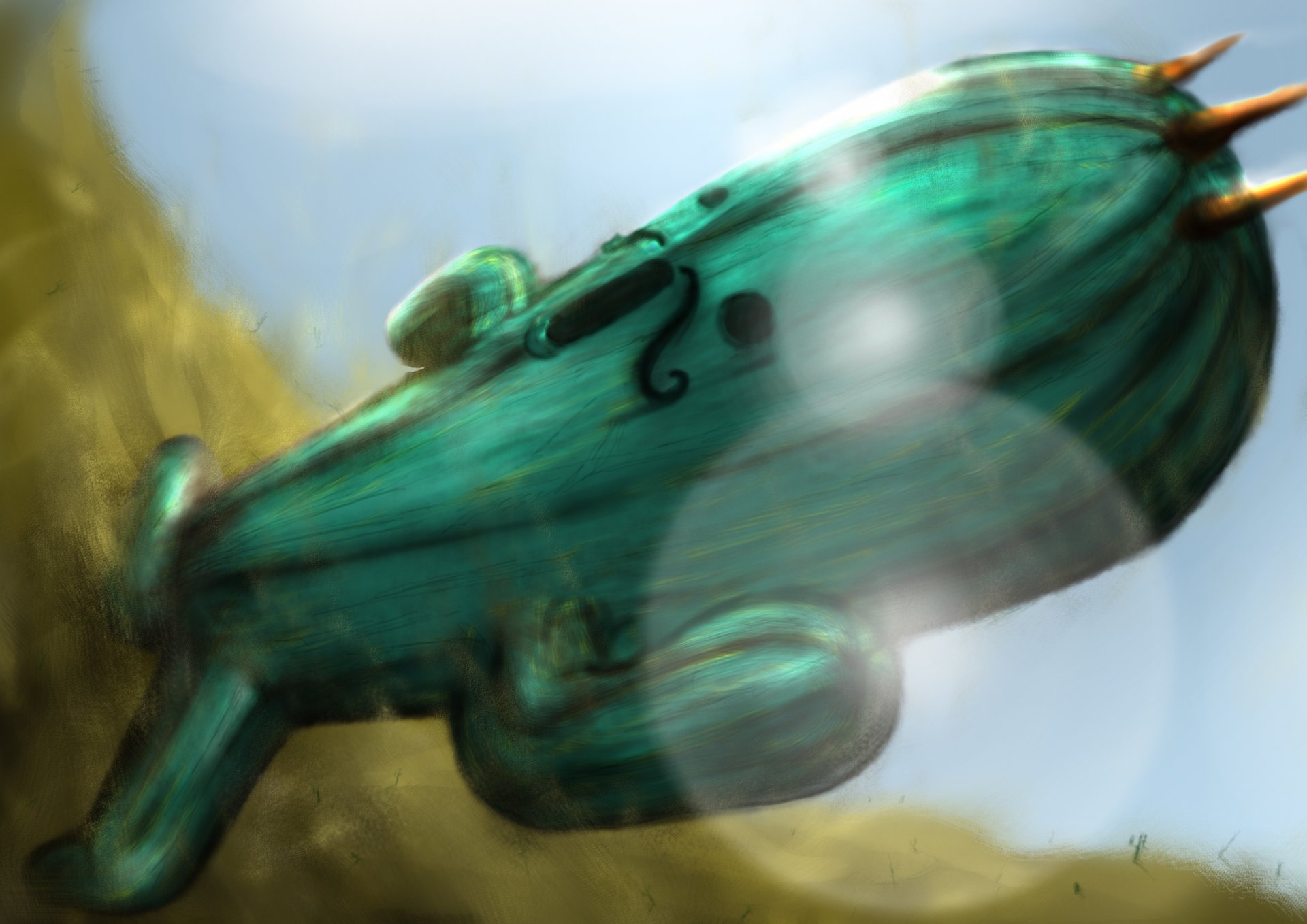 HD PC desktop wallpaper featuring a stylized airship from the video game Final Fantasy, showcasing its unique design and vibrant colors against a blurred sky background.