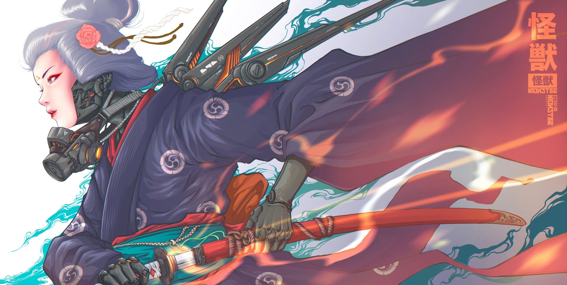 Download Cyberpunk Geisha Sci Fi Cyborg 4k Ultra HD Wallpaper by Megan Mushi