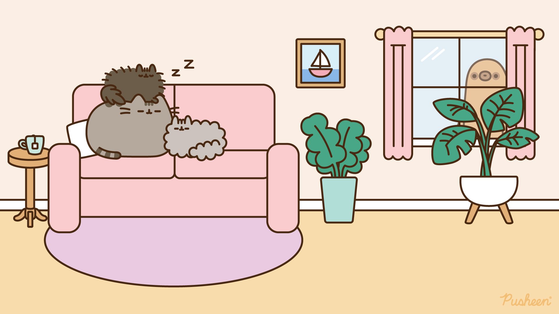 Download Living Room Couch Cat Sloth Pusheen Man Made HD Wallpaper