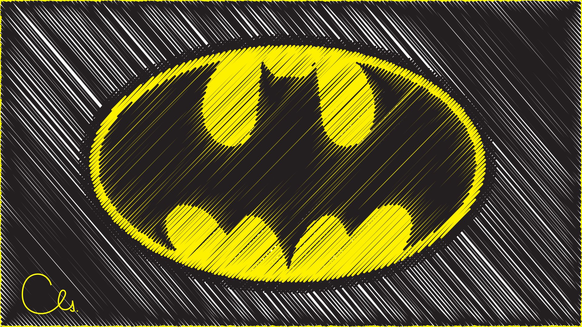 4K Ultra HD Batman logo PC desktop wallpaper with a bold yellow emblem set against a dynamic black and gray streaked background.