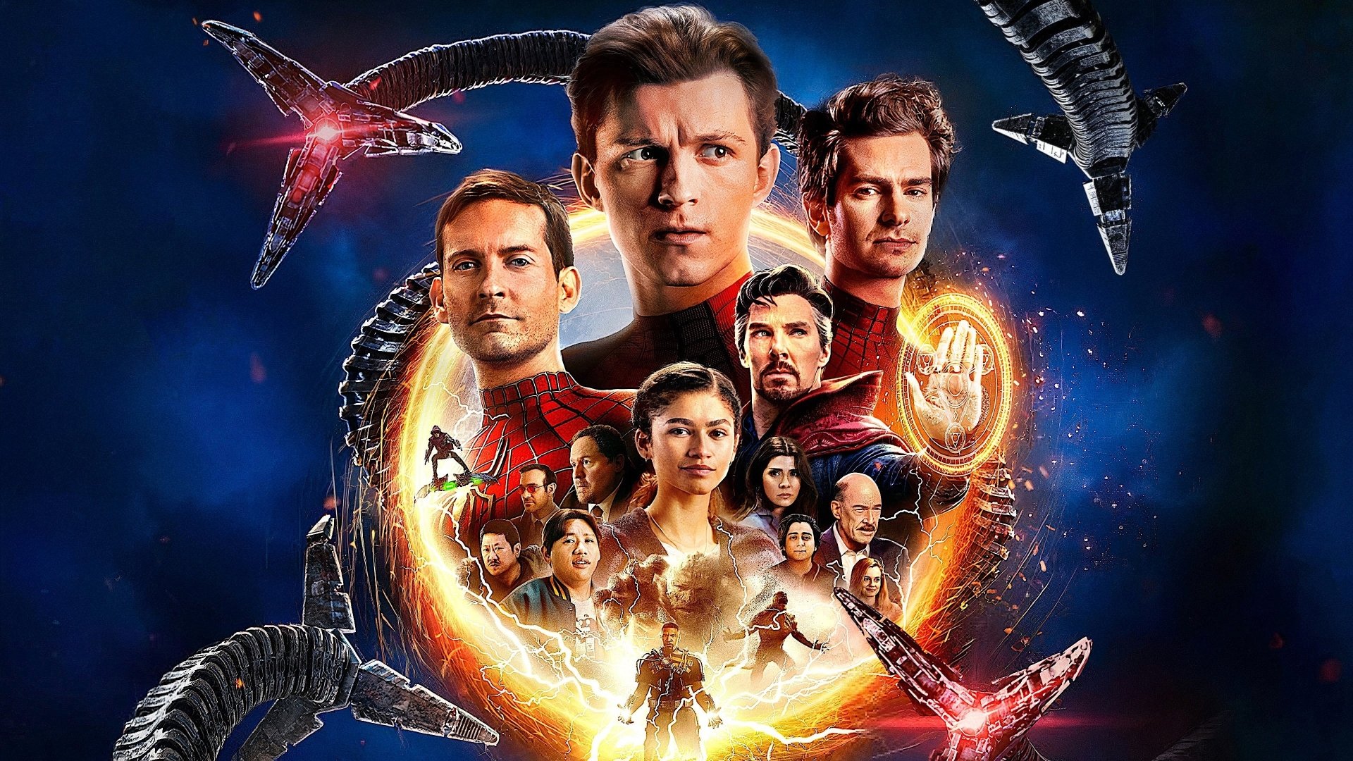 Download Benedict Cumberbatch Zendaya Andrew Garfield Tobey Maguire Tom Holland Movie Spider-Man: No Way Home 4k Ultra HD Wallpaper