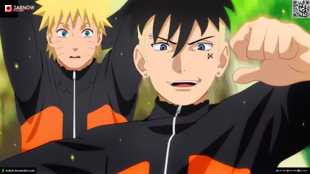 HD anime wallpaper featuring Kawaki and Naruto Uzumaki from Boruto, showcasing dynamic poses and vibrant colors as a striking PC desktop background.