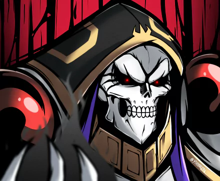 Ainz Ooal Gown from Overlord — menacing skeletal overlord with red eyes and ornate black-gold armor, vivid 4K Ultra HD anime PC desktop wallpaper background.