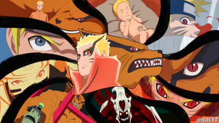 4K Ultra HD anime PC desktop wallpaper featuring Naruto Uzumaki entwined with Kurama's nine-tailed form, intense eyes and Boruto-era styling in bold orange and black.