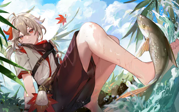 feet fish Kaedehara Kazuha (Genshin Impact) video game Genshin Impact HD Desktop Wallpaper | Background Image