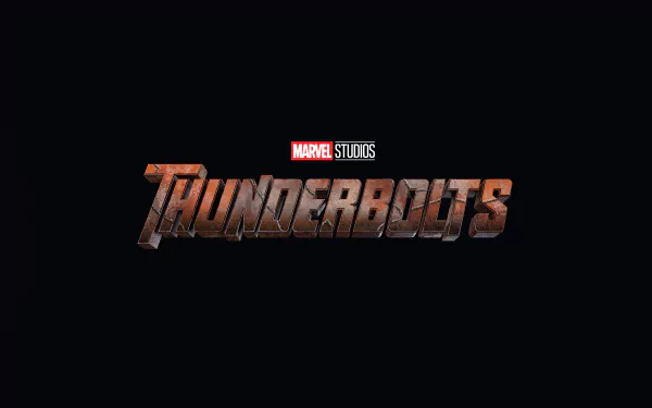 5K Ultra HD PC desktop wallpaper featuring the Marvel Studios Thunderbolts (2025) movie metallic logo centered on a black background.