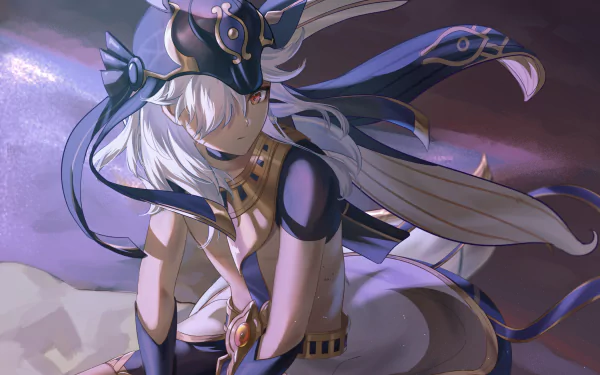 Cyno (Genshin Impact) in a dramatic moonlit pose, detailed anime-style art — HD PC desktop wallpaper and background for the Genshin Impact video game.