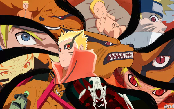 4K Ultra HD anime PC desktop wallpaper featuring Naruto Uzumaki entwined with Kurama's nine-tailed form, intense eyes and Boruto-era styling in bold orange and black.