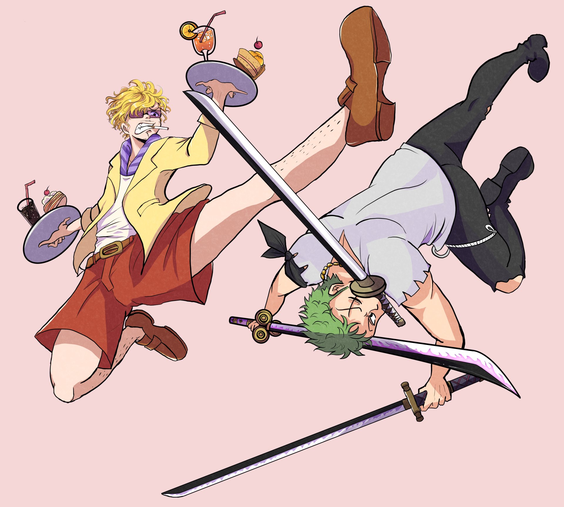 Download Roronoa Zoro Sanji (One Piece) Anime One Piece 4k Ultra HD Wallpaper by ぽた