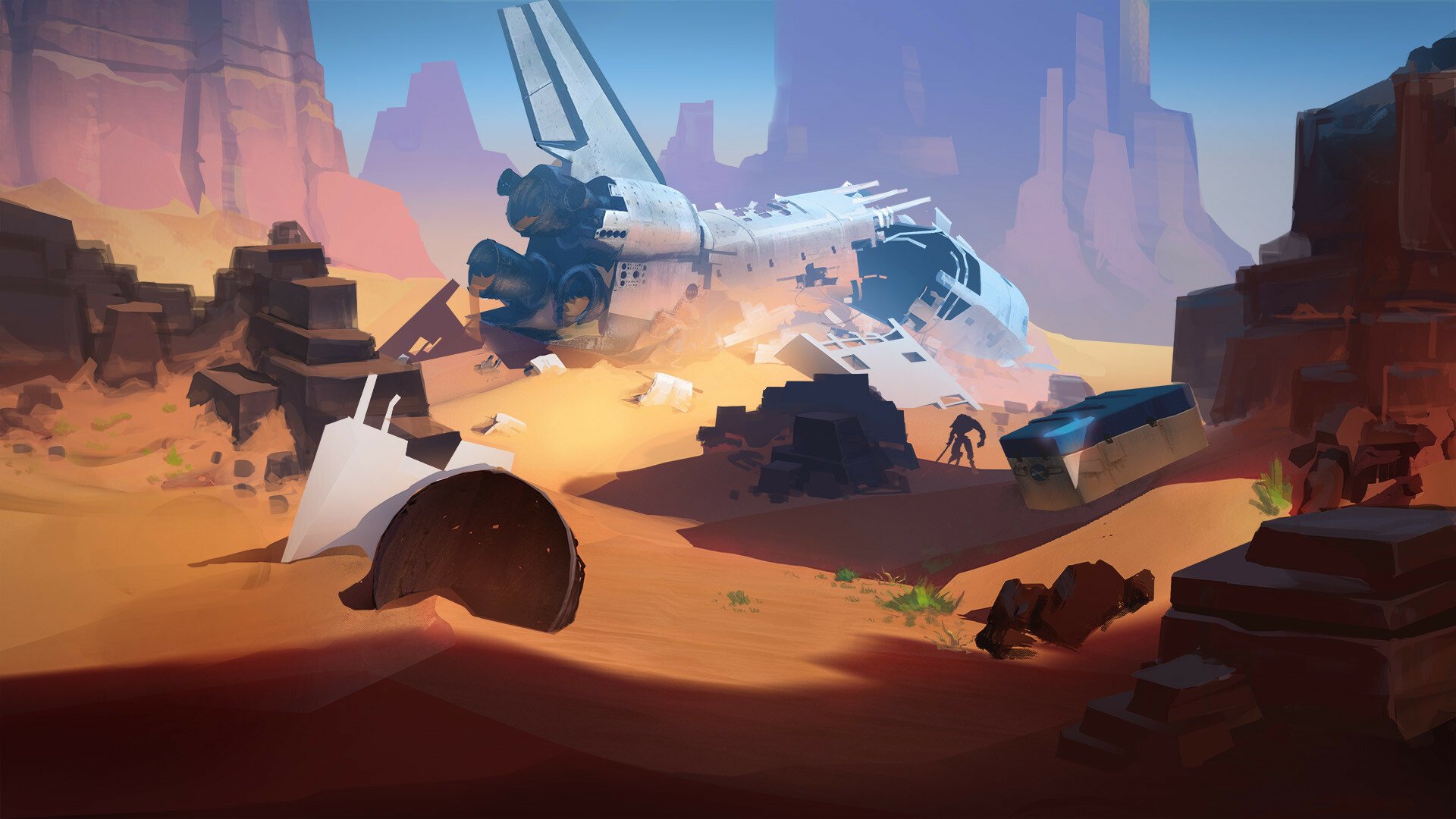 Download Desert Sci Fi Wreck HD Wallpaper by Roman Panchenko
