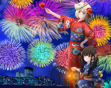 Takina Inoue Chisato Nishikigi Anime Lycoris Recoil HD Desktop Wallpaper | Background Image