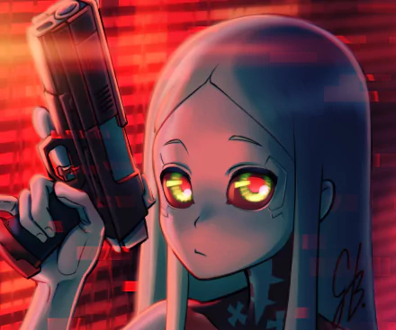 HD PC desktop wallpaper featuring Rebecca from Cyberpunk: Edgerunners in vibrant anime style with glowing eyes and a futuristic red background.