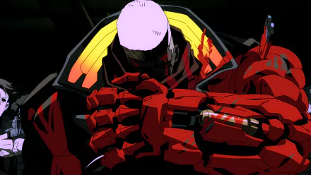 Anime-style Cyberpunk: Edgerunners character with a robotic red arm, set against a dark background, displayed in 4K Ultra HD for PC desktop wallpaper.