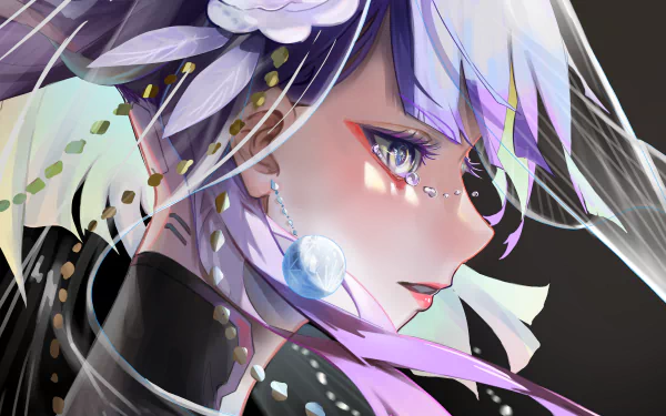 Close-up of Lucy from Cyberpunk: Edgerunners, depicted in vibrant anime style with detailed lighting, showcased as a 4K Ultra HD PC desktop wallpaper.