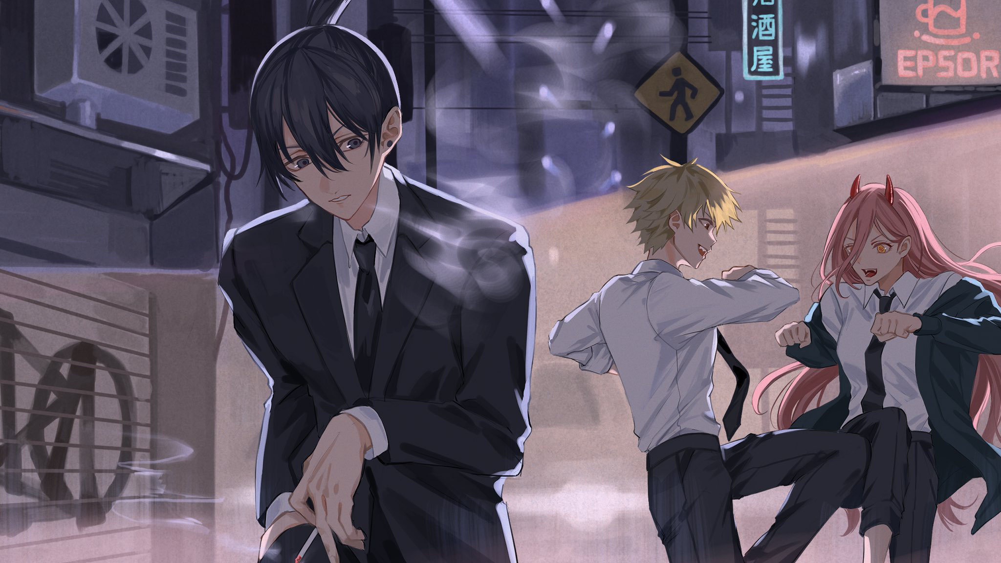 Download Power (Chainsaw Man) Denji (Chainsaw Man) Aki Hayakawa Anime Chainsaw Man HD Wallpaper