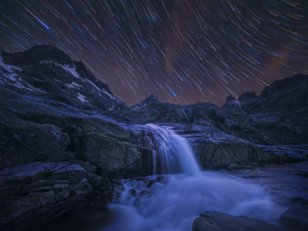 waterfall night nature star trail HD Desktop Wallpaper | Background Image