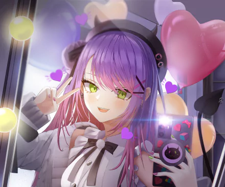 4K Ultra HD anime wallpaper featuring Tokoyami Towa, a vibrant Virtual YouTuber from Hololive, with purple hair, green eyes, and playful expressions.