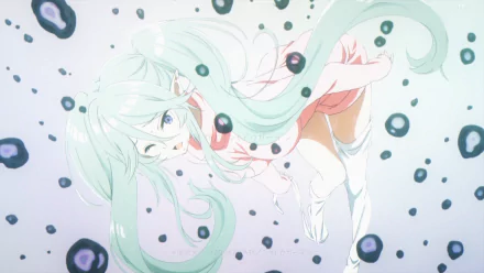 Epsilon from The Eminence in Shadow floats among dark rings, mint-green hair and white outfit — anime HD PC desktop wallpaper and background.