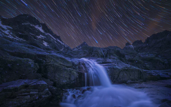 waterfall night nature star trail HD Desktop Wallpaper | Background Image