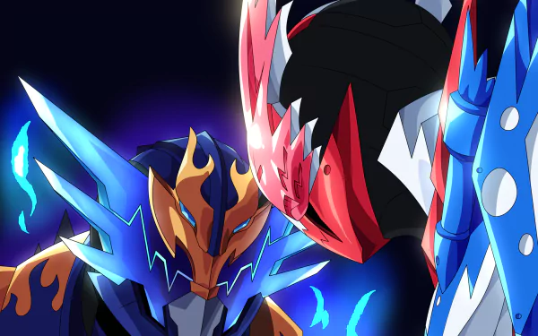 HD anime-style Kamen Rider characters face off with glowing blue and fiery orange accents in a dynamic, vibrant PC desktop wallpaper background.