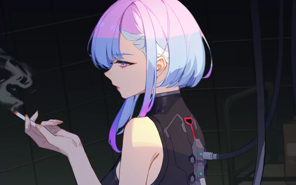A futuristic cyberpunk HD wallpaper featuring Lucy from Cyberpunk: Edgerunners anime.