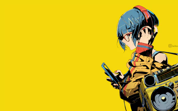 HD PC desktop wallpaper featuring Kyōka Jirō from the anime My Hero Academia against a bold yellow background.