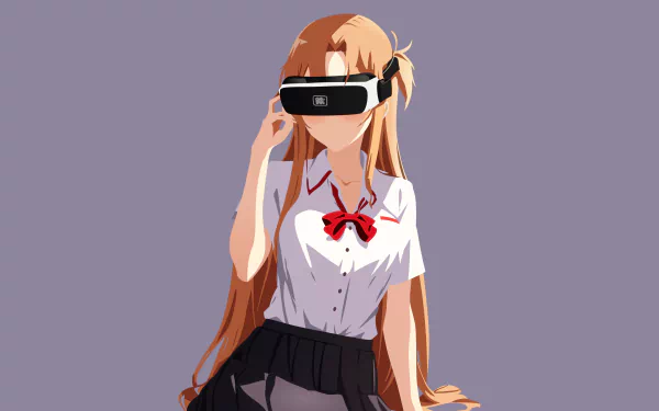 Asuna Yuuki from Sword Art Online wearing a VR headset, illustrated in vibrant anime style for a 4K Ultra HD PC desktop wallpaper.